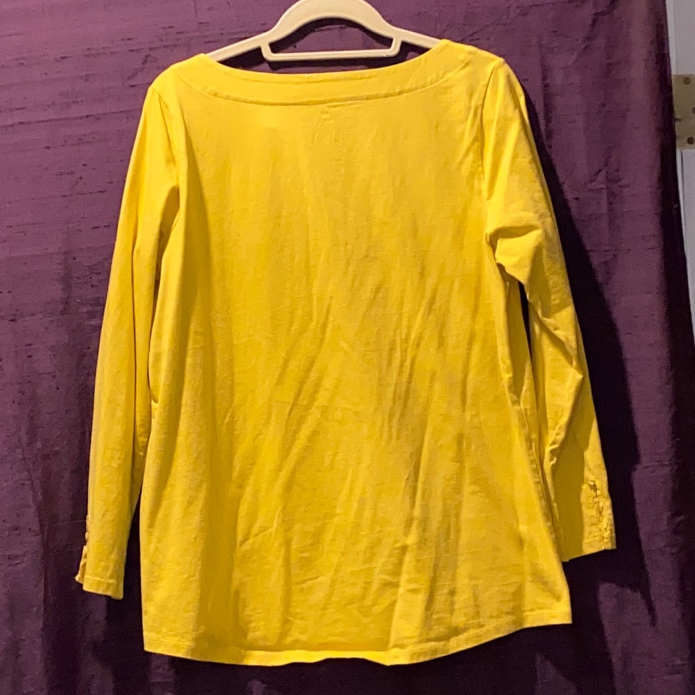 Talbots Chartreuse Split Neck W/ Ruffled Sleeve - image 3